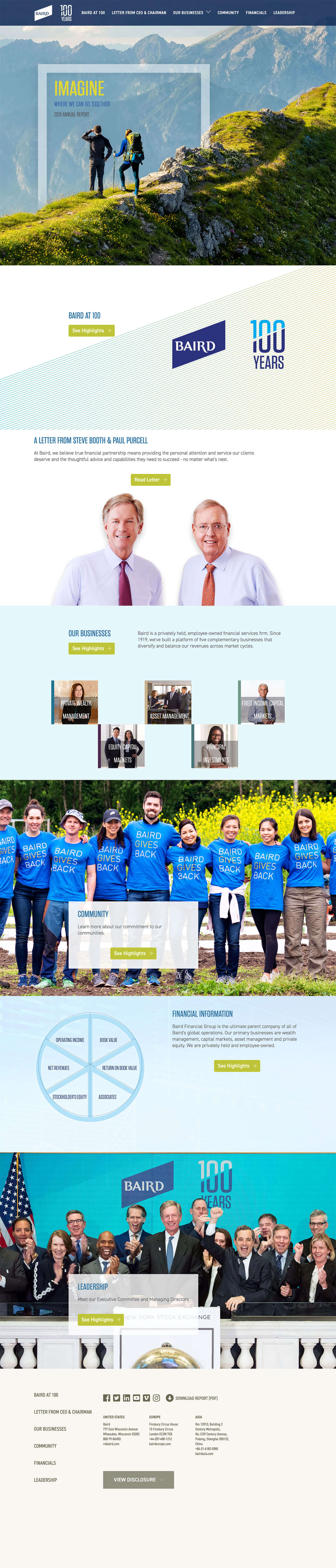 Baird 2018 Annual Report Landing Page